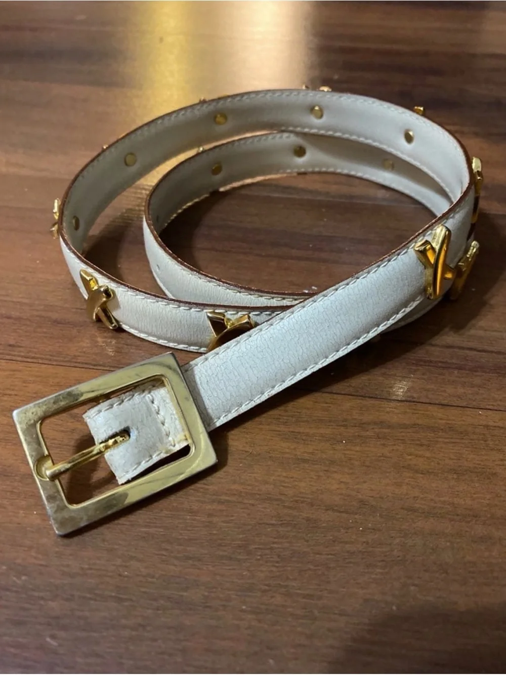 Paloma Picasso belt - Vintage - White Leather Gold-Accent Women's Belt - Sz 75